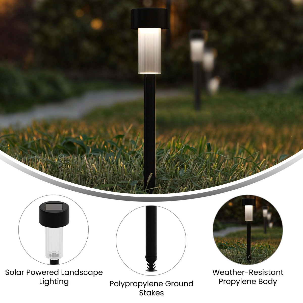 Black |#| All-Weather Solar Powered Black LED Landscaping Lights - Set of 12