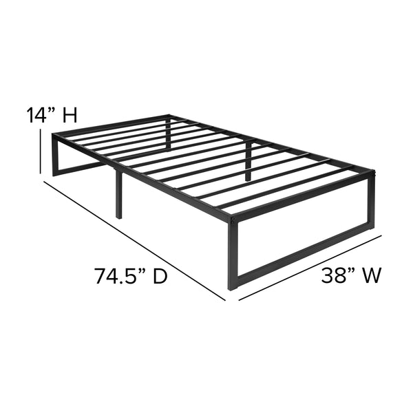 Twin |#| 14 Inch Twin Metal Platform Bed Frame/Steel Slat Support/No Box Spring Needed