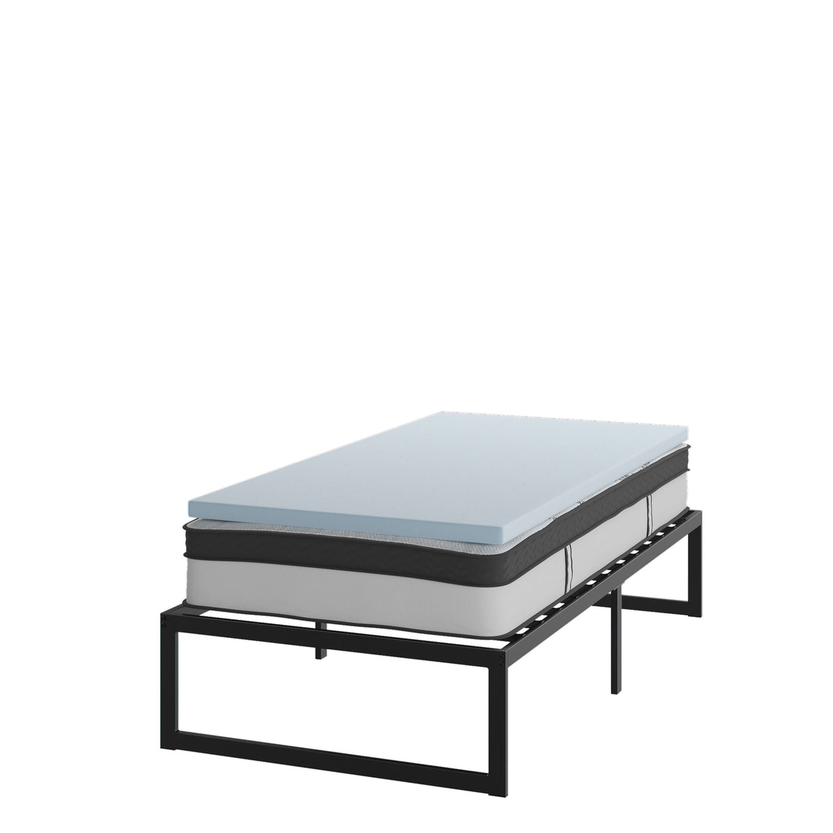 Twin |#| 14inch Twin Platform Bed Frame; 10inch Pocket Spring Mattress & 3inch Memory Foam Topper