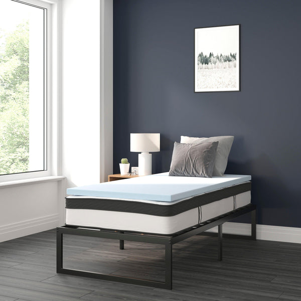Twin |#| 14inch Twin Platform Bed Frame; 10inch Pocket Spring Mattress & 3inch Memory Foam Topper