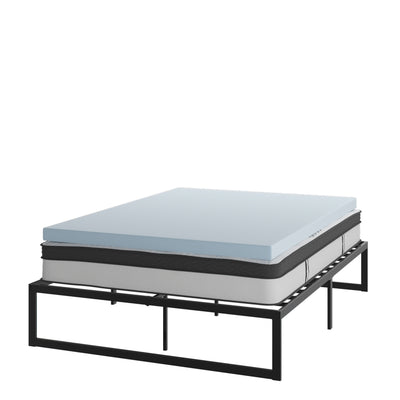 14 Inch Metal Platform Bed Frame with 10 Inch Pocket Spring Mattress in a Box and 2 Inch Cool Gel Memory Foam Topper