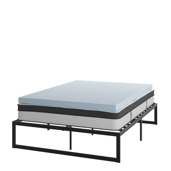 Queen |#| 14inch Queen Platform Bed Frame; 10inch Pocket Spring Mattress & 3inch Memory Foam Topper