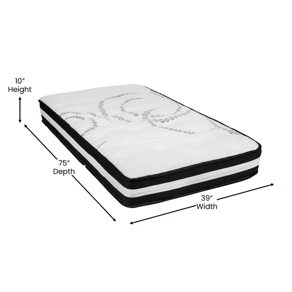 Twin |#| 14inch Twin Platform Bed Frame; 10inch Pocket Spring Mattress & 2inch Memory Foam Topper