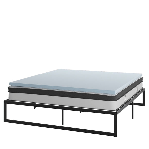 King |#| 14inch King Platform Bed Frame; 10inch Pocket Spring Mattress & 3inch Memory Foam Topper