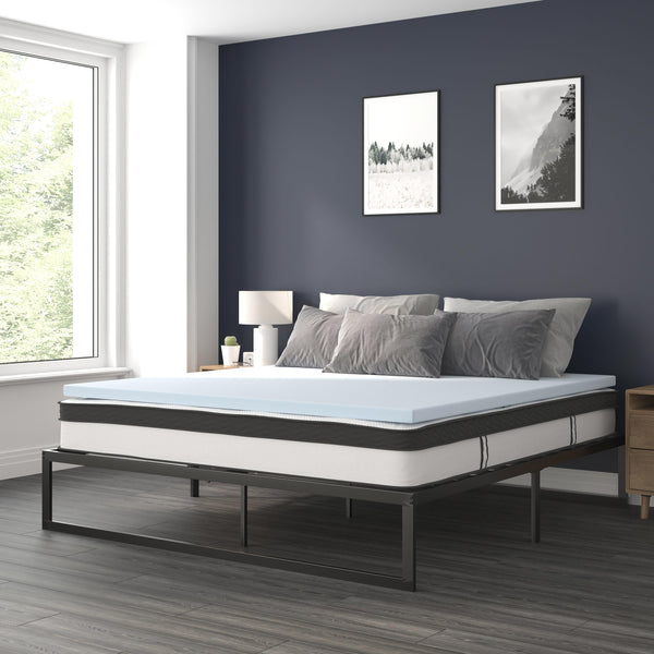King |#| 14inch King Platform Bed Frame; 10inch Pocket Spring Mattress & 3inch Memory Foam Topper