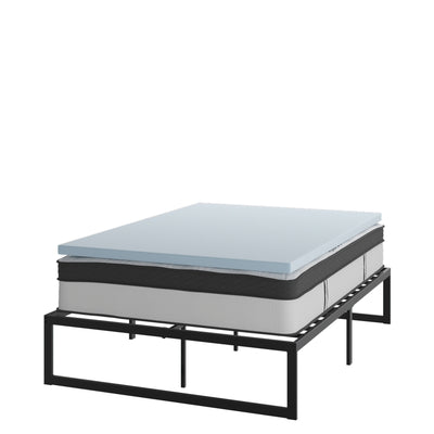 14 Inch Metal Platform Bed Frame with 12 Inch Pocket Spring Mattress in a Box and 2 Inch Cool Gel Memory Foam Topper - View 1