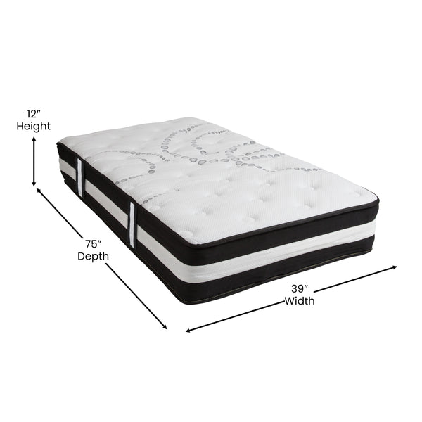 Twin |#| 14inch Twin Platform Bed Frame; 12inch Pocket Spring Mattress & 2inch Memory Foam Topper