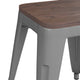 Silver |#| Set of 4 Silver 18inch Table Height Indoor Stackable Metal Stool with Wood Seat