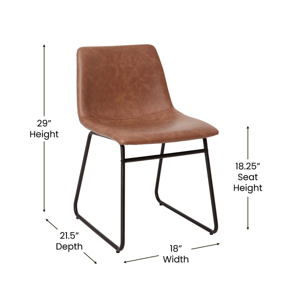 Light Brown LeatherSoft/Black Frame |#| 18 Inch Indoor Dining Table Chairs, Light Brown LeatherSoft/Black Frame-Set of 2