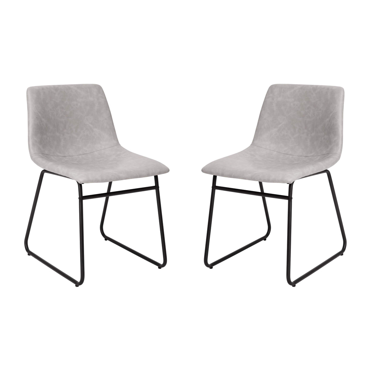 Light Gray LeatherSoft/Black Frame |#| 18 Inch Indoor Dining Table Chairs, Light Gray LeatherSoft/Black Frame-Set of 2