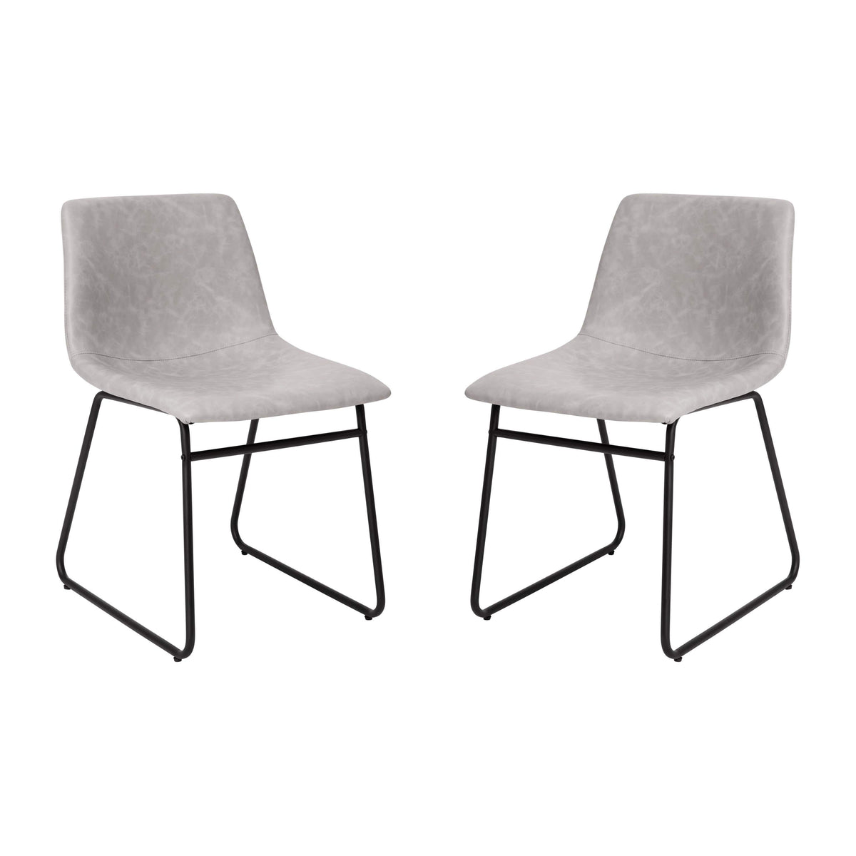 Light Gray LeatherSoft/Black Frame |#| 18 Inch Indoor Dining Table Chairs, Light Gray LeatherSoft/Black Frame-Set of 2