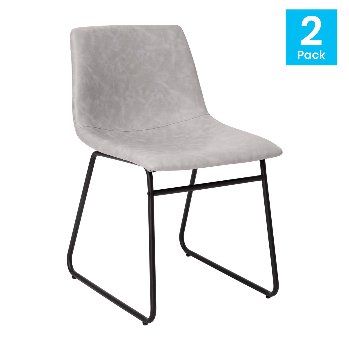 Light Gray LeatherSoft/Black Frame |#| 18 Inch Indoor Dining Table Chairs, Light Gray LeatherSoft/Black Frame-Set of 2