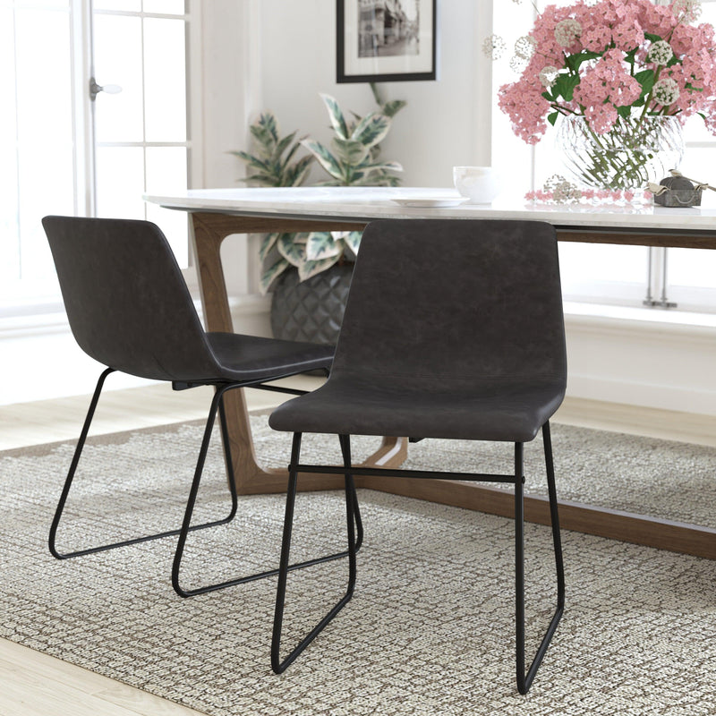 Gray LeatherSoft/Black Frame |#| 18 Inch Indoor Dining Table Chairs, Dark Gray LeatherSoft/Black Frame-Set of 2