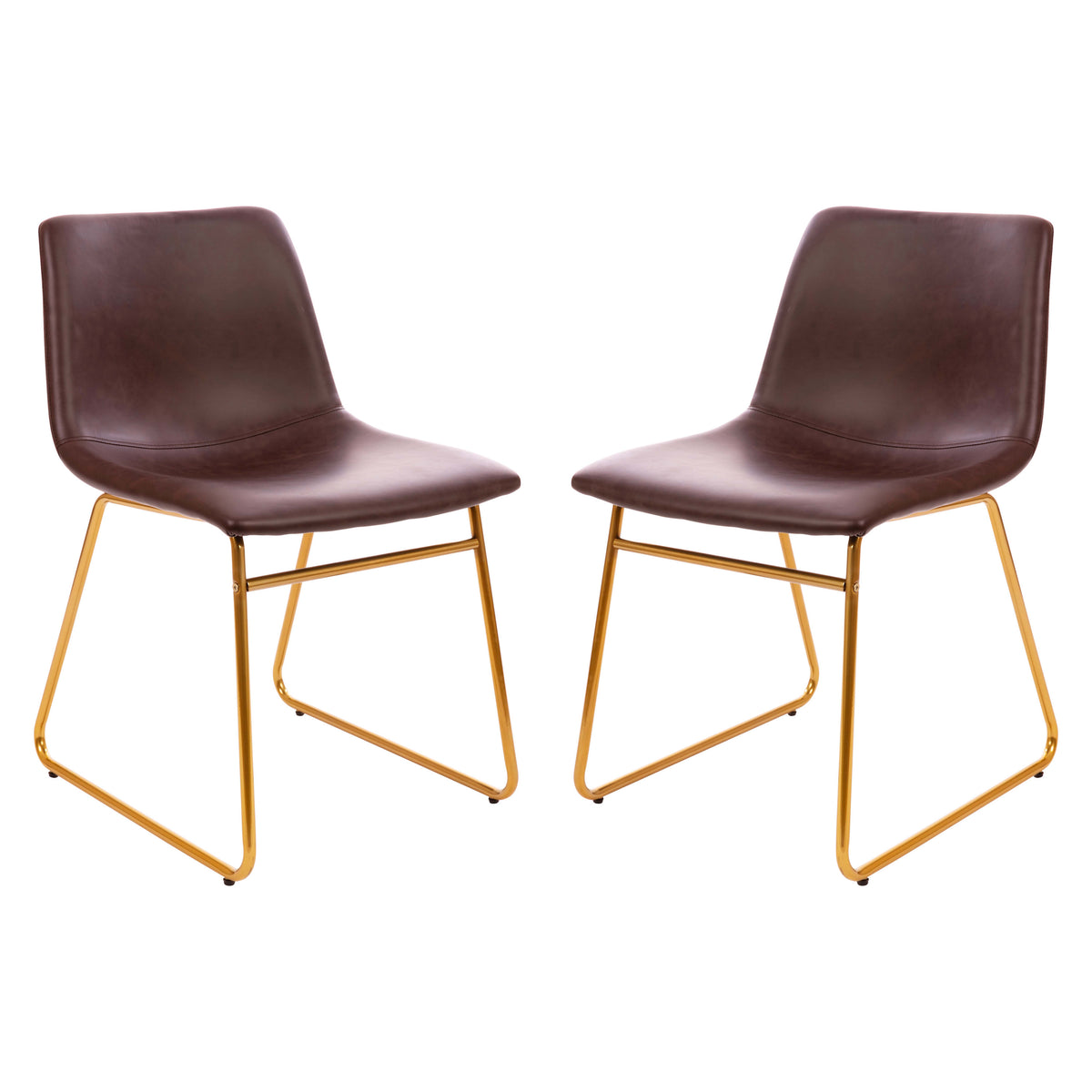 Dark Brown LeatherSoft/Gold Frame |#| 18 Inch Indoor Dining Table Chairs, Dark Brown LeatherSoft/Gold Frame-Set of 2