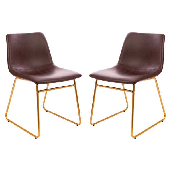 Dark Brown LeatherSoft/Gold Frame |#| 18 Inch Indoor Dining Table Chairs, Dark Brown LeatherSoft/Gold Frame-Set of 2