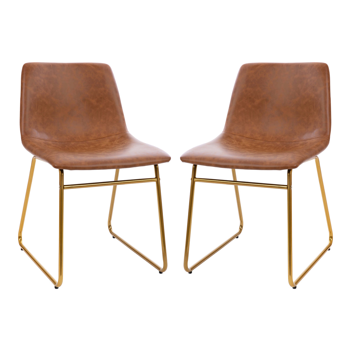 Light Brown LeatherSoft/Gold Frame |#| 18 Inch Indoor Dining Table Chairs, Light Brown LeatherSoft/Gold Frame-Set of 2