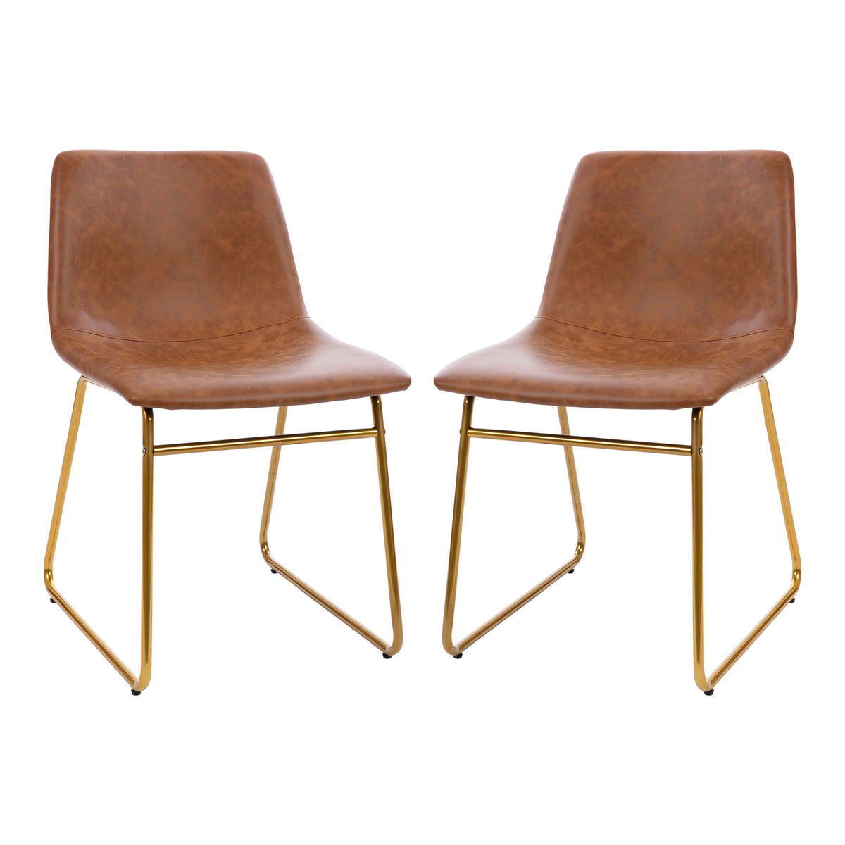 Light Brown LeatherSoft/Gold Frame |#| 18 Inch Indoor Dining Table Chairs, Light Brown LeatherSoft/Gold Frame-Set of 2