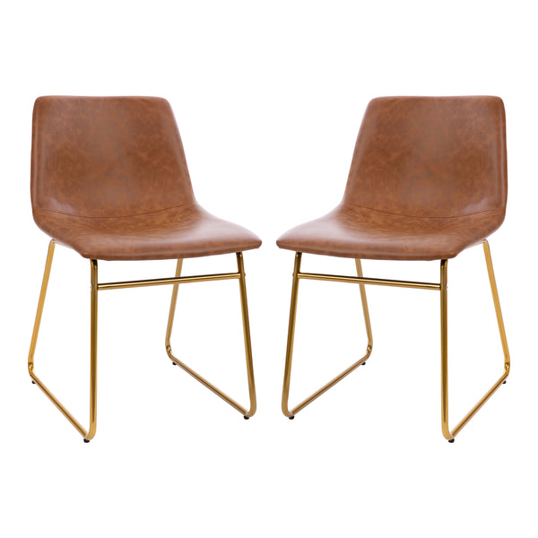 Light Brown LeatherSoft/Gold Frame |#| 18 Inch Indoor Dining Table Chairs, Light Brown LeatherSoft/Gold Frame-Set of 2