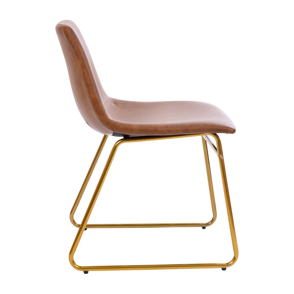 Light Brown LeatherSoft/Gold Frame |#| 18 Inch Indoor Dining Table Chairs, Light Brown LeatherSoft/Gold Frame-Set of 2