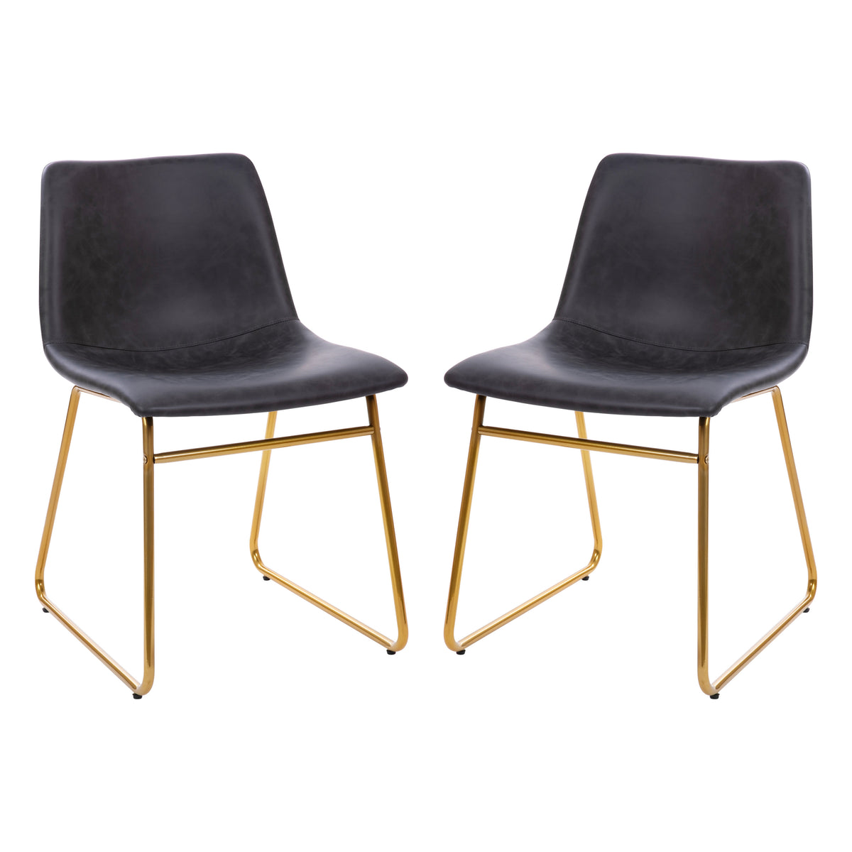 Gray LeatherSoft/Gold Frame |#| 18 Inch Indoor Dining Table Chairs, Dark Gray LeatherSoft/Gold Frame-Set of 2