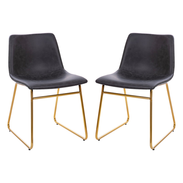 Gray LeatherSoft/Gold Frame |#| 18 Inch Indoor Dining Table Chairs, Dark Gray LeatherSoft/Gold Frame-Set of 2