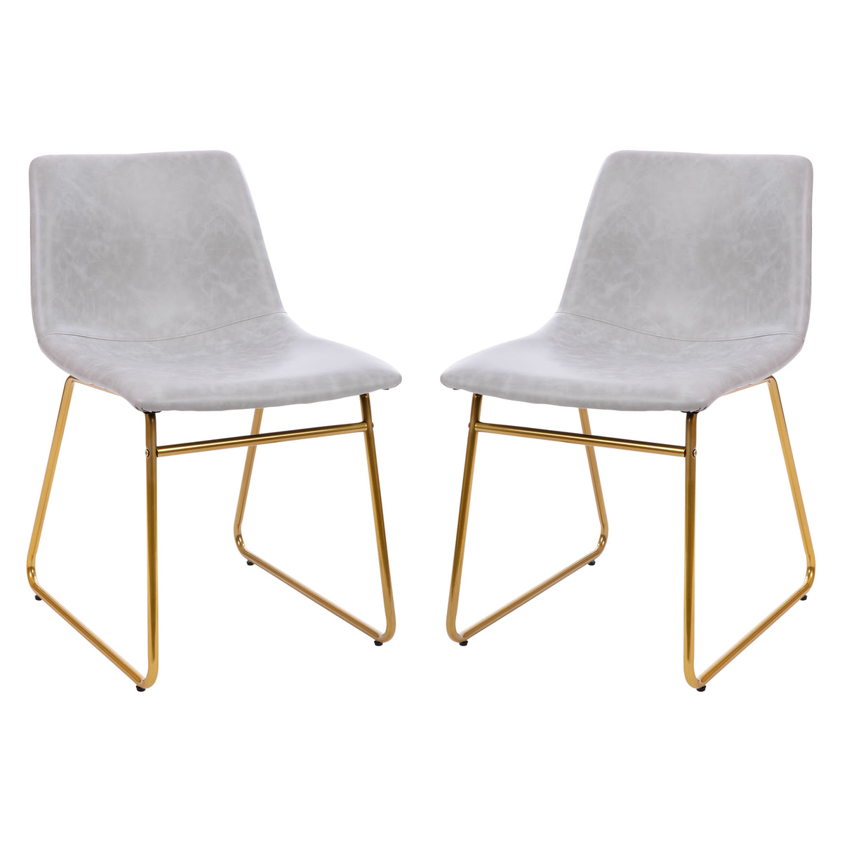 Light Gray LeatherSoft/Gold Frame |#| 18 Inch Indoor Dining Table Chairs, Light Gray LeatherSoft/Gold Frame-Set of 2