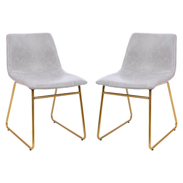 Light Gray LeatherSoft/Gold Frame |#| 18 Inch Indoor Dining Table Chairs, Light Gray LeatherSoft/Gold Frame-Set of 2