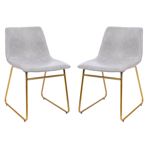 Light Gray LeatherSoft/Gold Frame |#| 18 Inch Indoor Dining Table Chairs, Light Gray LeatherSoft/Gold Frame-Set of 2