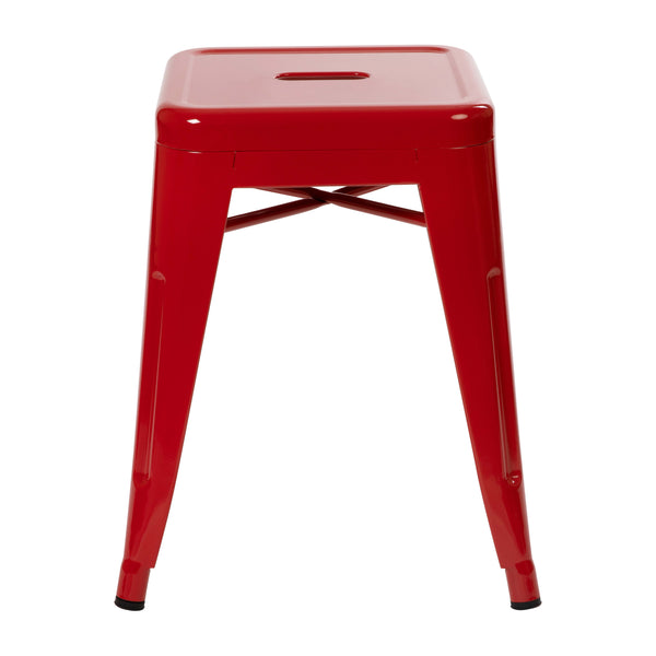 Red |#| 18 Inch Table Height Indoor Stackable Metal Dining Stool in Red-Set of 4