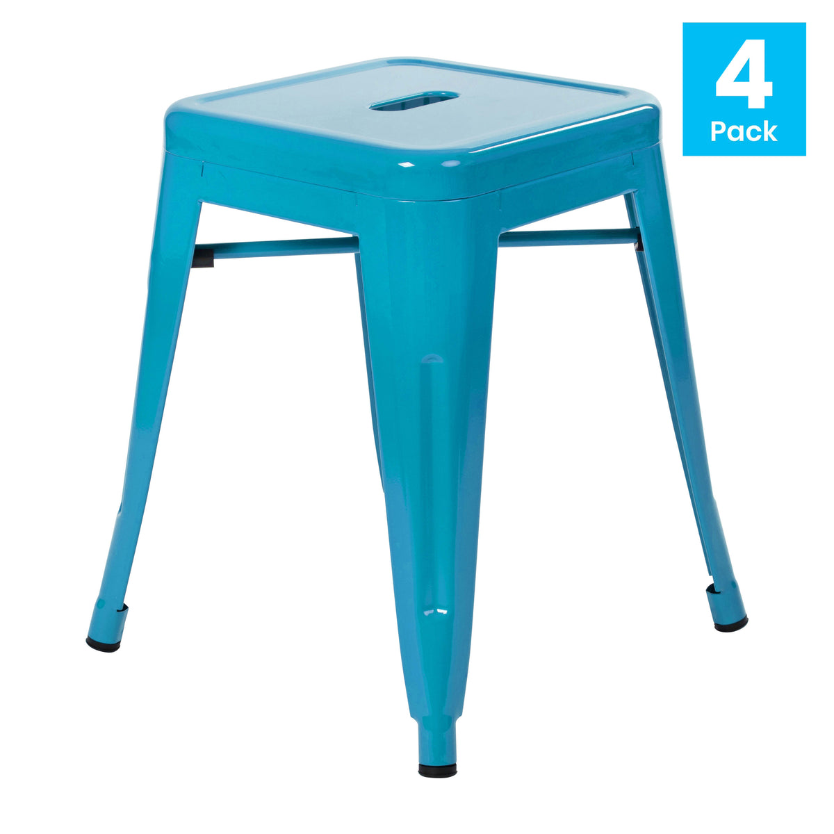 Teal |#| 18 Inch Table Height Indoor Stackable Metal Dining Stool in Teal-Set of 4