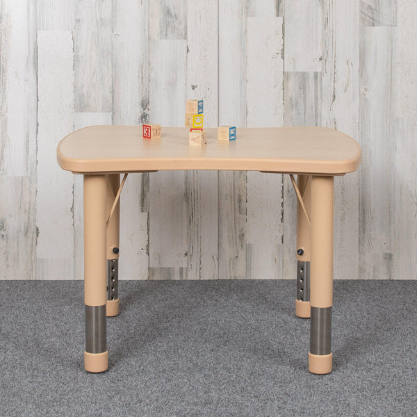 Natural |#| 21.875inchW x 26.625inchL Natural Plastic Adjustable Activity Table-School Table for 4