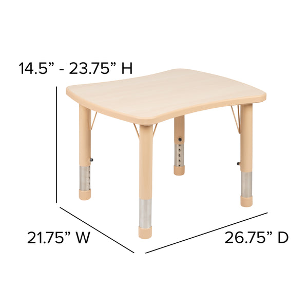 Natural |#| 21.875inchW x 26.625inchL Natural Plastic Adjustable Activity Table-School Table for 4