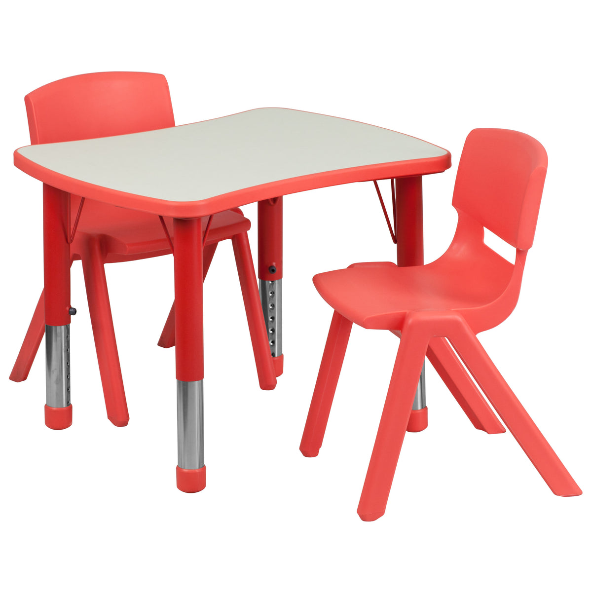 Red |#| 21.875inchW x 26.625inchL Rectangular Red Plastic Activity Table Set with 2 Chairs