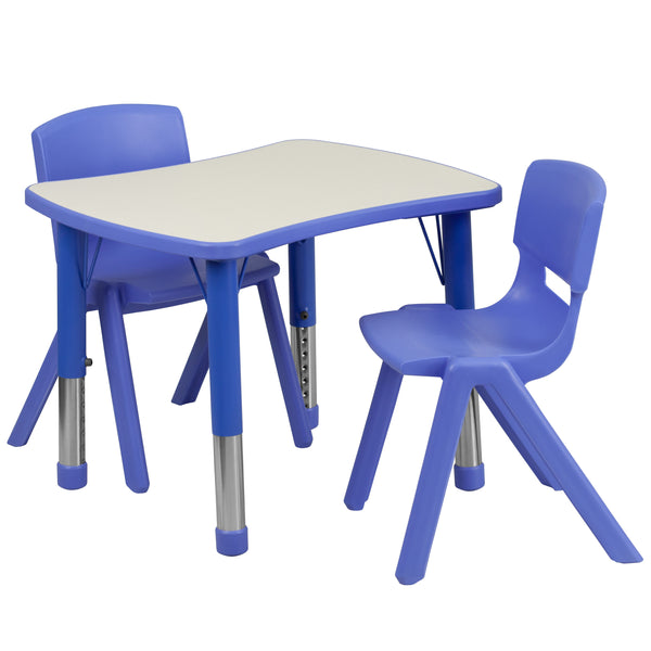 Blue |#| 21.875"W x 26.625"L Rectangular Blue Plastic Activity Table Set with 2 Chairs