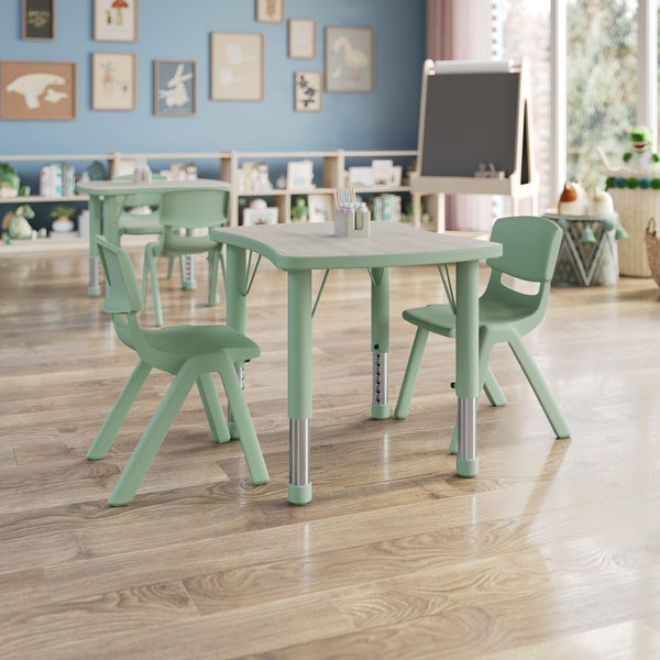 Light Gray Woodgrain/Sage |#| 2 PC Plastic Activity Table and 2 Chairs Set, 10.5"Seat Height-Sage
