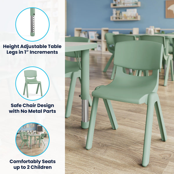 Light Gray Woodgrain/Sage |#| 2 PC Plastic Activity Table and 2 Chairs Set, 10.5"Seat Height-Sage