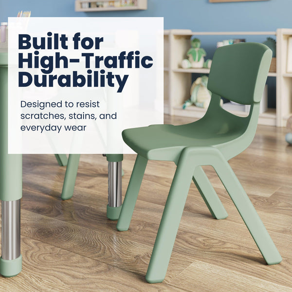 Light Gray Woodgrain/Sage |#| 2 PC Plastic Activity Table and 2 Chairs Set, 10.5"Seat Height-Sage