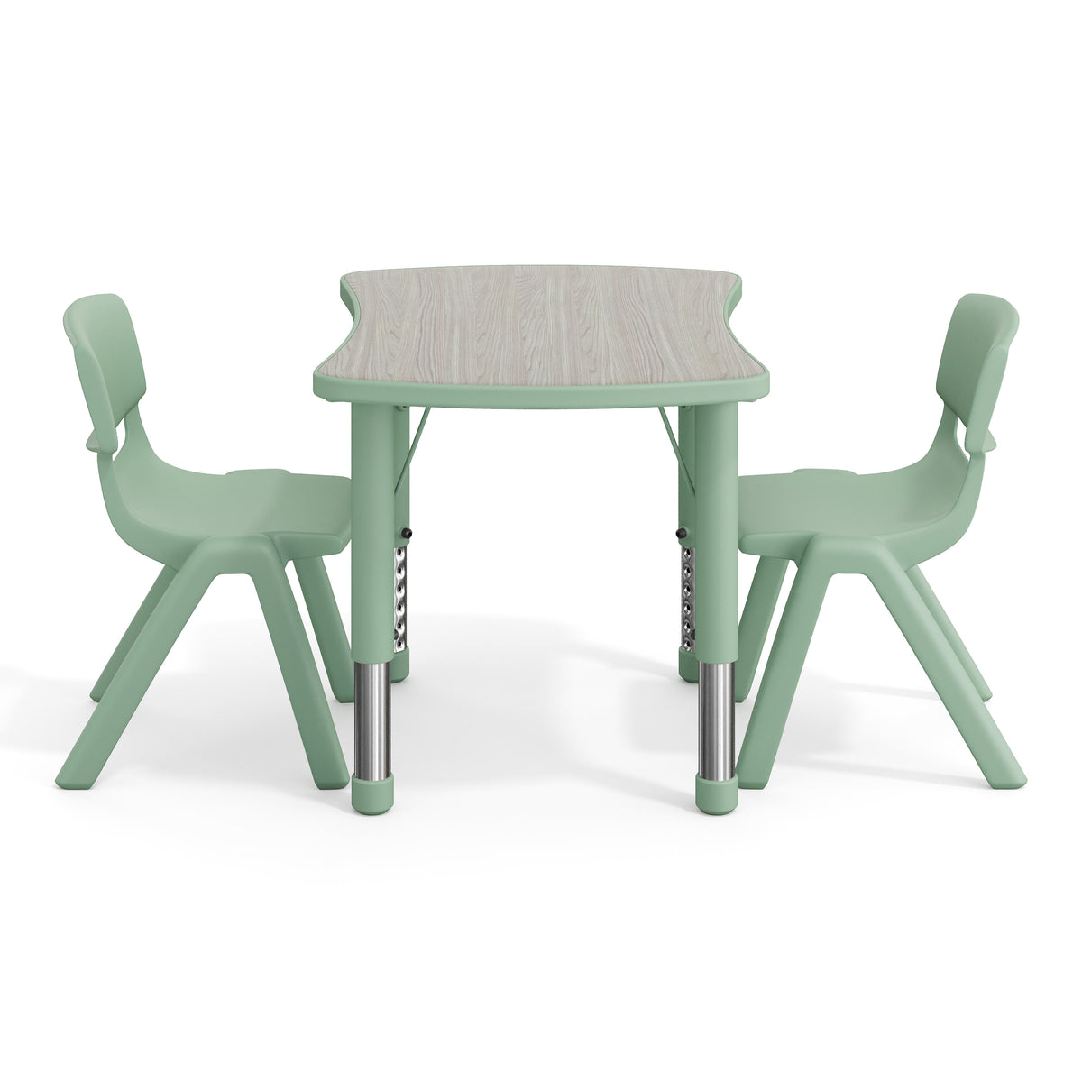Light Gray Woodgrain/Sage |#| 2 PC Plastic Activity Table and 2 Chairs Set, 10.5"Seat Height-Sage