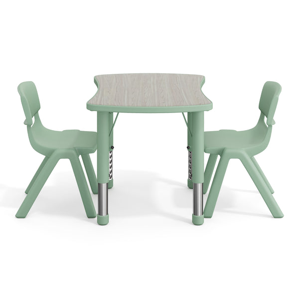 Light Gray Woodgrain/Sage |#| 2 PC Plastic Activity Table and 2 Chairs Set, 10.5"Seat Height-Sage