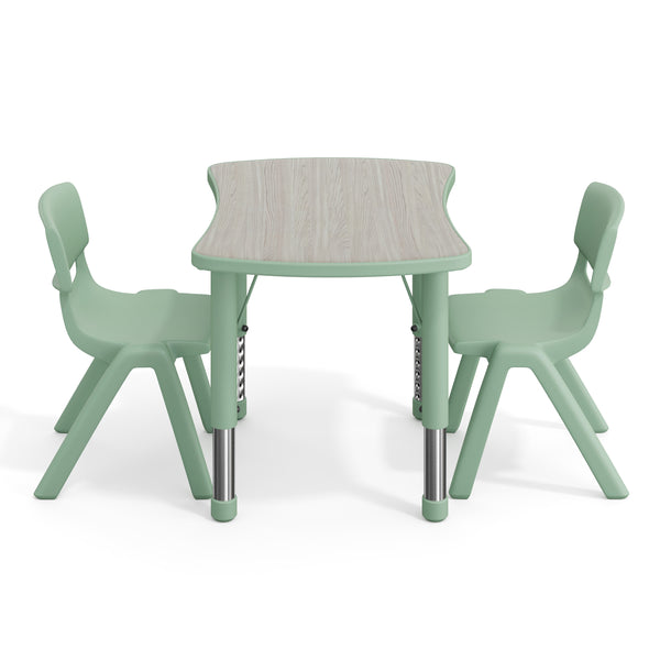Light Gray Woodgrain/Sage |#| 2 PC Plastic Activity Table and 2 Chairs Set, 10.5"Seat Height-Sage