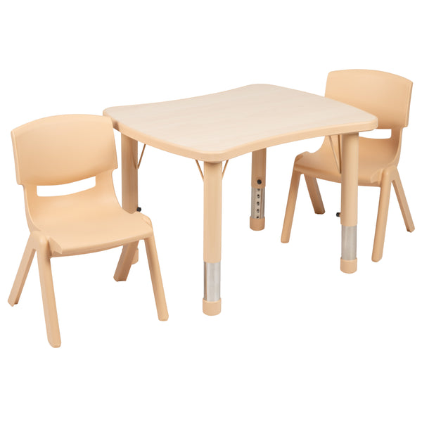 Natural |#| 21.875"W x 26.625"L Rectangle Natural Plastic Activity Table Set with 2 Chairs