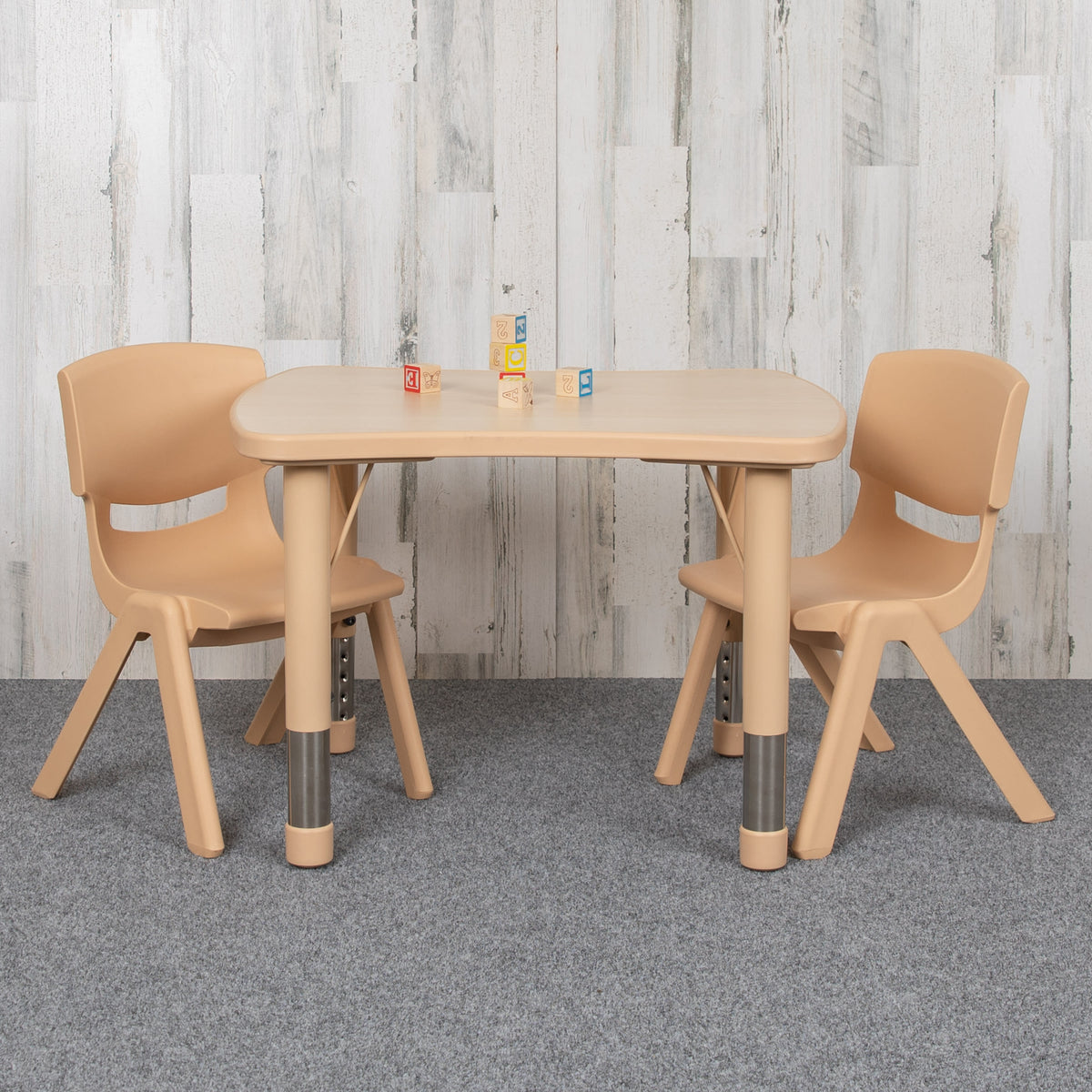 Natural |#| 21.875"W x 26.625"L Rectangle Natural Plastic Activity Table Set with 2 Chairs
