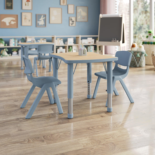 Natural Woodgrain/Dusty Blue |#| 2 PC Plastic Activity Table and 2 Chairs Set, 10.5"Seat Height-Dusty Blue