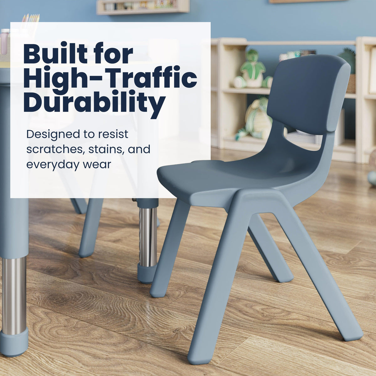 Natural Woodgrain/Dusty Blue |#| 2 PC Plastic Activity Table and 2 Chairs Set, 10.5"Seat Height-Dusty Blue