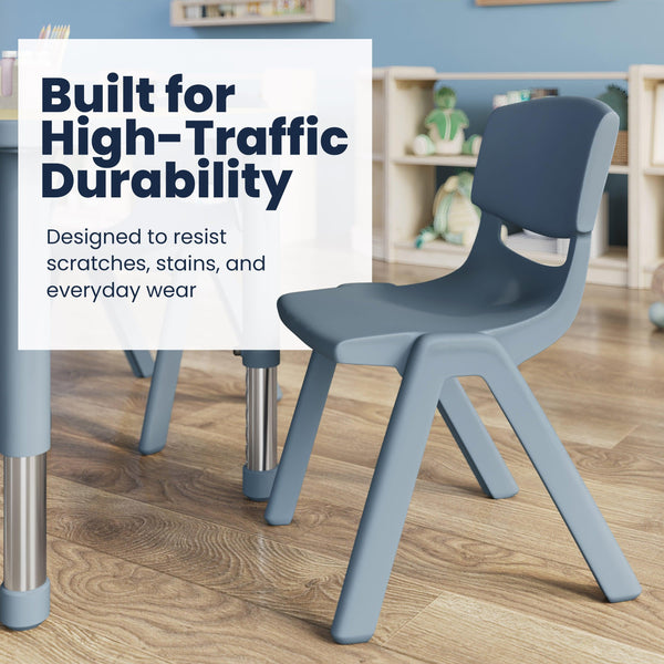 Natural Woodgrain/Dusty Blue |#| 2 PC Plastic Activity Table and 2 Chairs Set, 10.5"Seat Height-Dusty Blue