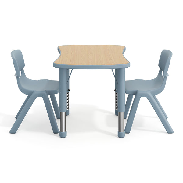 Natural Woodgrain/Dusty Blue |#| 2 PC Plastic Activity Table and 2 Chairs Set, 10.5"Seat Height-Dusty Blue