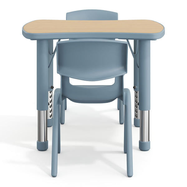 Natural Woodgrain/Dusty Blue |#| 2 PC Plastic Activity Table and 2 Chairs Set, 10.5"Seat Height-Dusty Blue