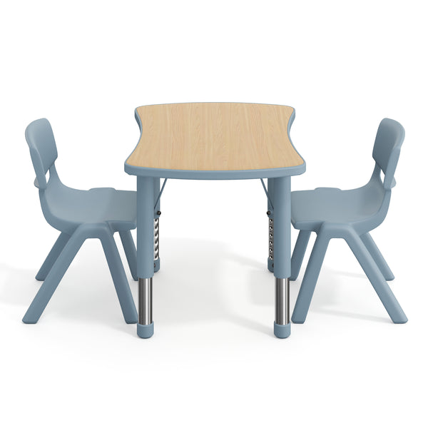 Natural Woodgrain/Dusty Blue |#| 2 PC Plastic Activity Table and 2 Chairs Set, 10.5"Seat Height-Dusty Blue