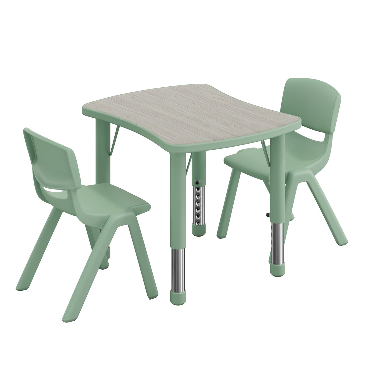 Light Gray Woodgrain/Sage |#| 2 PC Plastic Activity Table and 2 Chairs Set, 10.5"Seat Height-Sage
