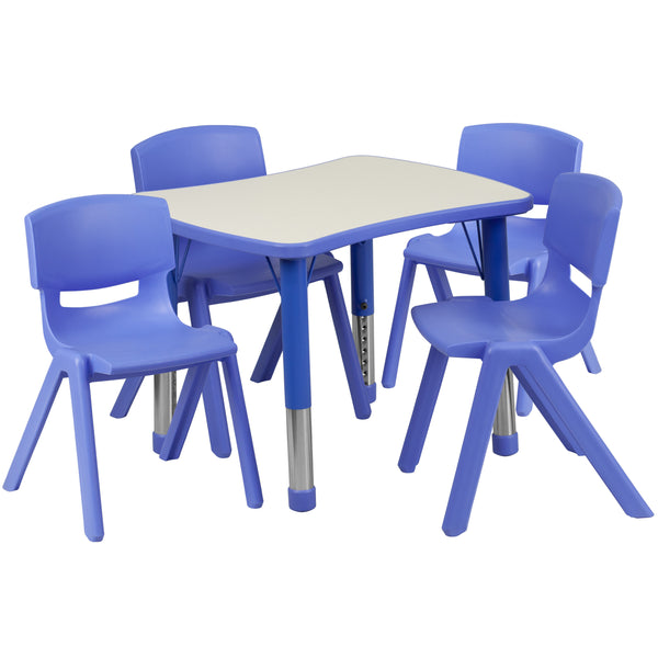 Blue |#| 21.875inchW x 26.625inchL Rectangular Blue Plastic Activity Table Set with 4 Chairs